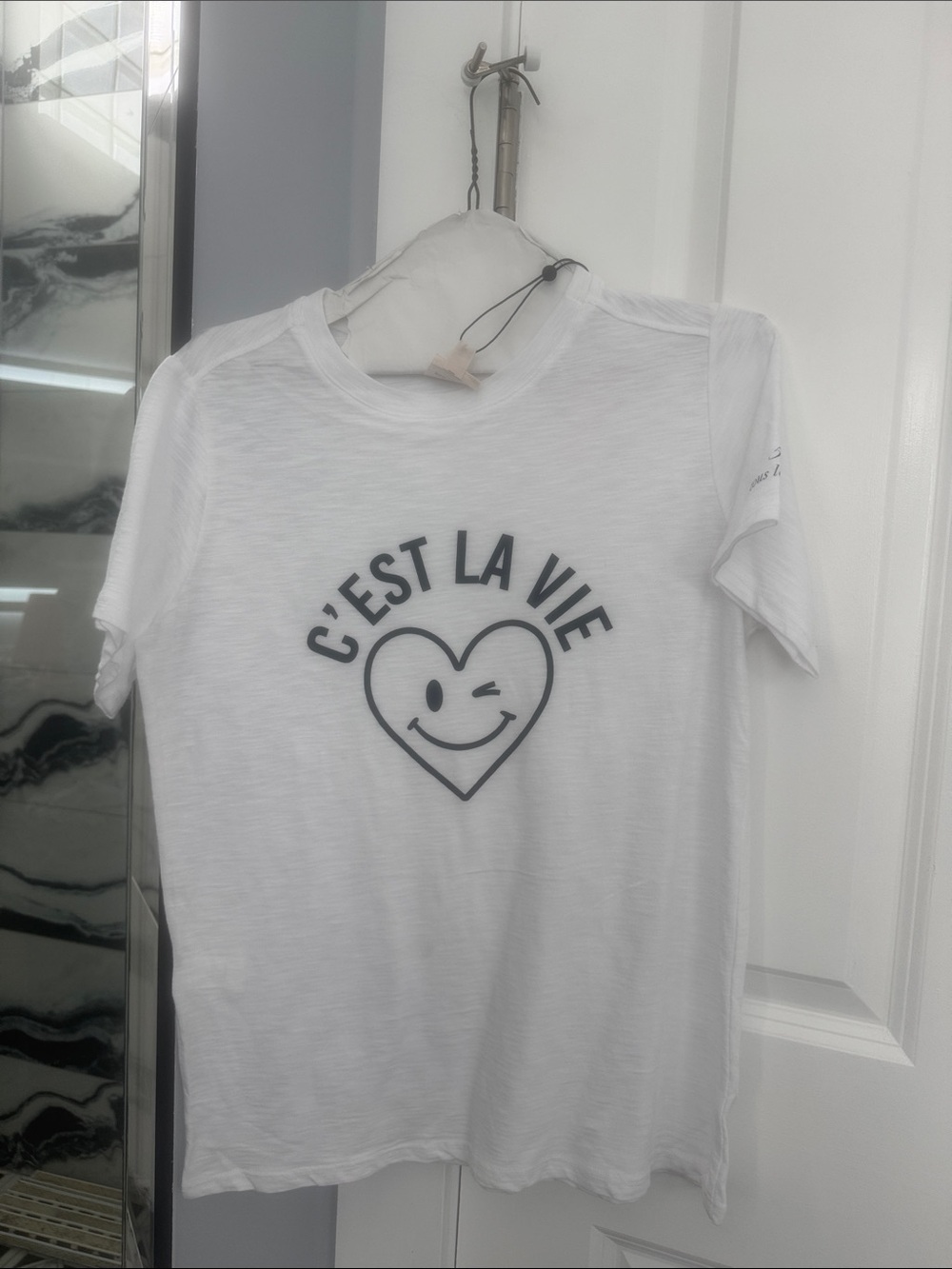 cinq a sept White Short Sleeve Tee with Black Heart Wink Graphic